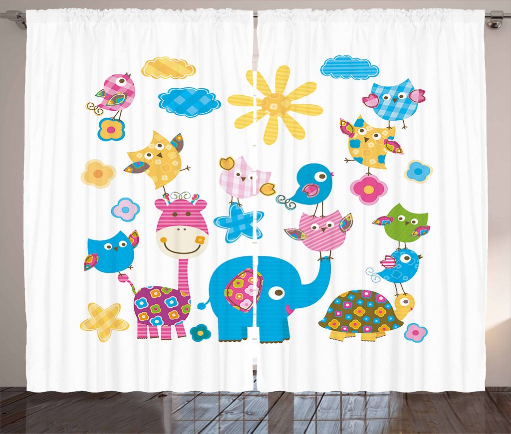 ABAKUHAUS Kindergarten Rustikaler Gardine, Tanzen Charaktere, Schlafzimmer Kräuselband Vorhang mit Schlaufen und Haken, 280 x 245 cm, Sky Blue Ros...