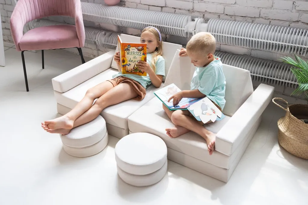 Canapé de jeu modulable enfant, modules en mousse souple couleur beige