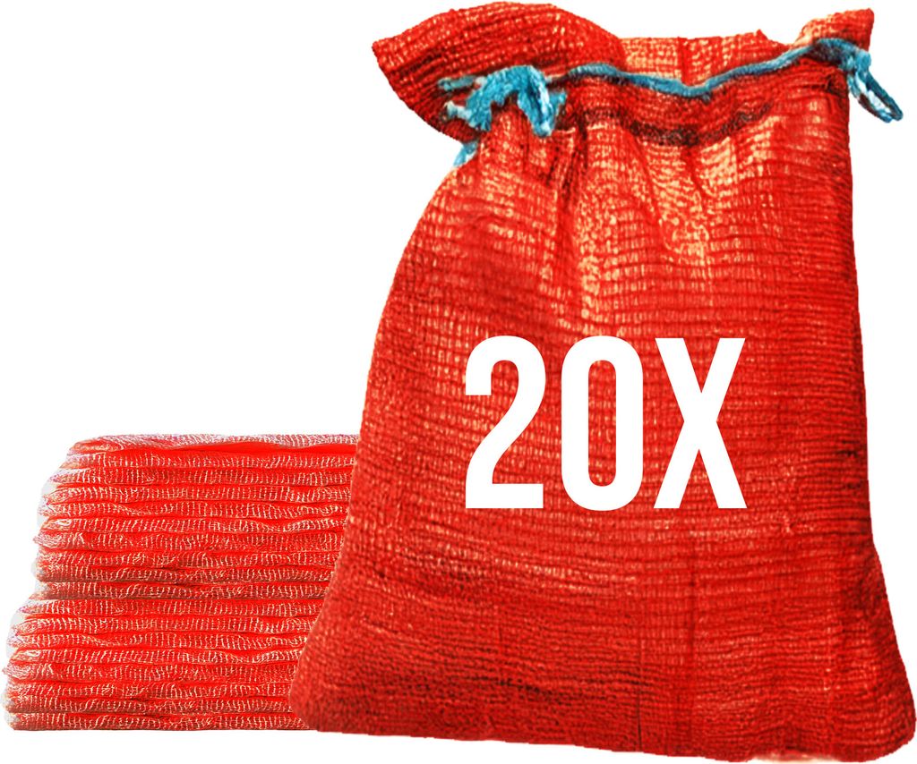 Bazko 20 Stück Raschelsäcke 42x60cm 15kg | rot | Netzsäcke mit Zugband Kartoffelsack Zwiebelsäcke Brennholz Kaminholzsäcke