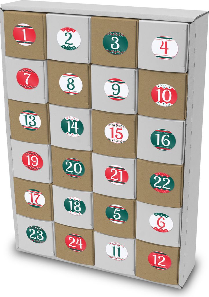 itenga SET Adventskalender zum Füllen Würfel 6,5cm + Sticker Z54 + Würfel (weiß, braun)