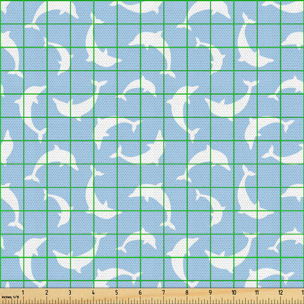 Tissu au Mètre Imprimé Océan avec Dauphins pour Couture et Déco 300cm
