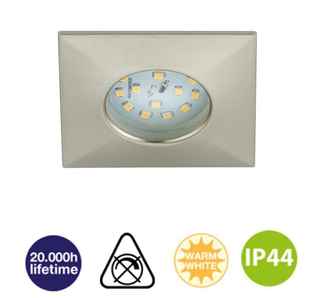 Spot Encastrable LED Rond Briloner 10,5W Nickel Mat - IP44, Blanc Chaud 1000 Lm, Pour Salle De Bain Ou Cuisine