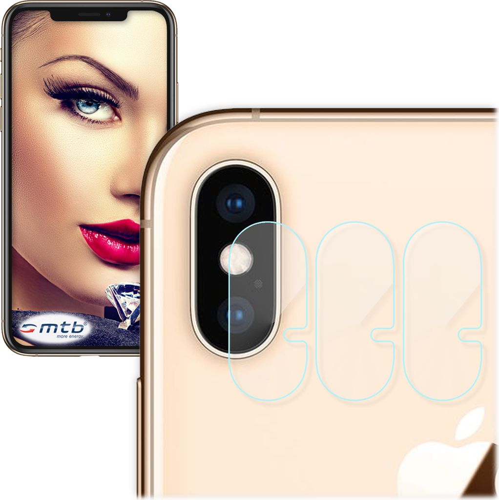 mtb more energy 3x Kamera-Glasfolie für Apple iPhone XS Max - Schutz-Folie Glas Rückseiten-Cam Linse Back