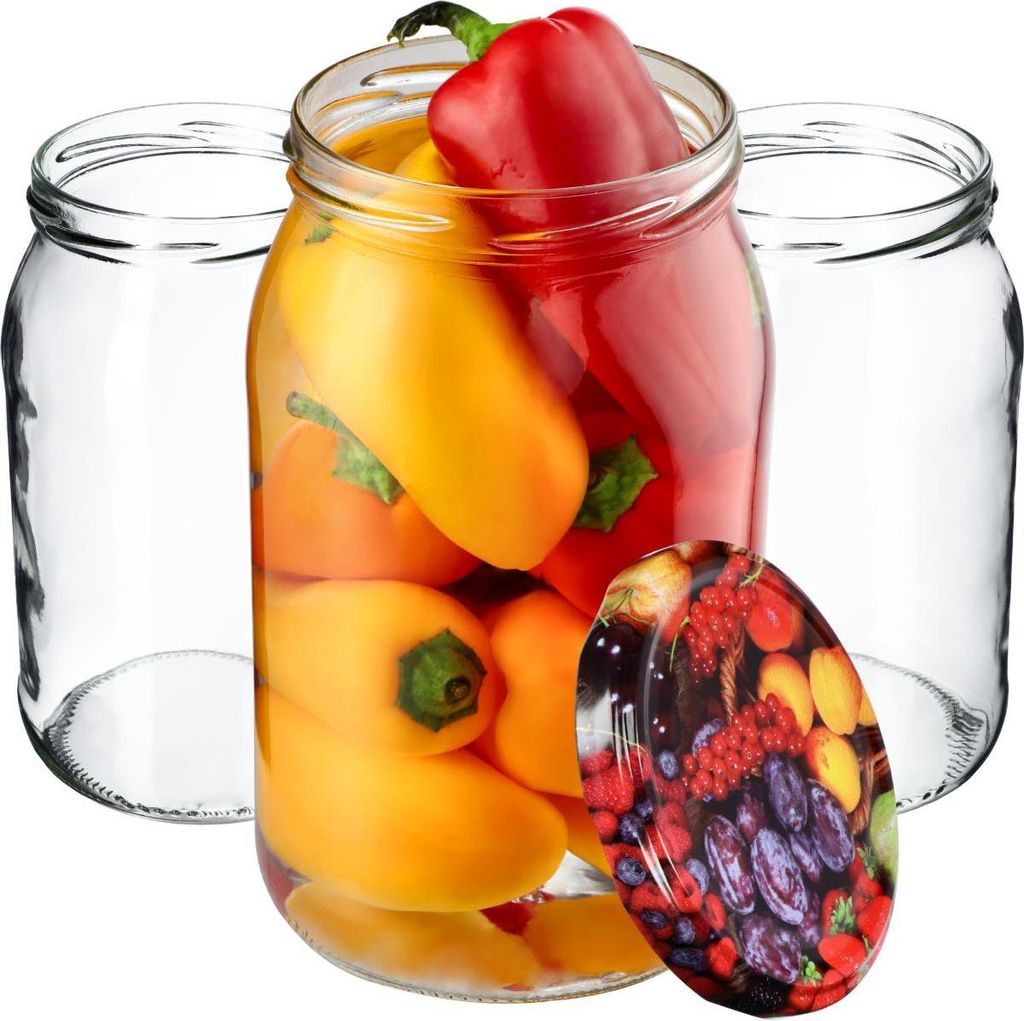 KADAX Simo Einmachgläser 900 ml 48 Stück 82 mm + „Frucht“-Deckel