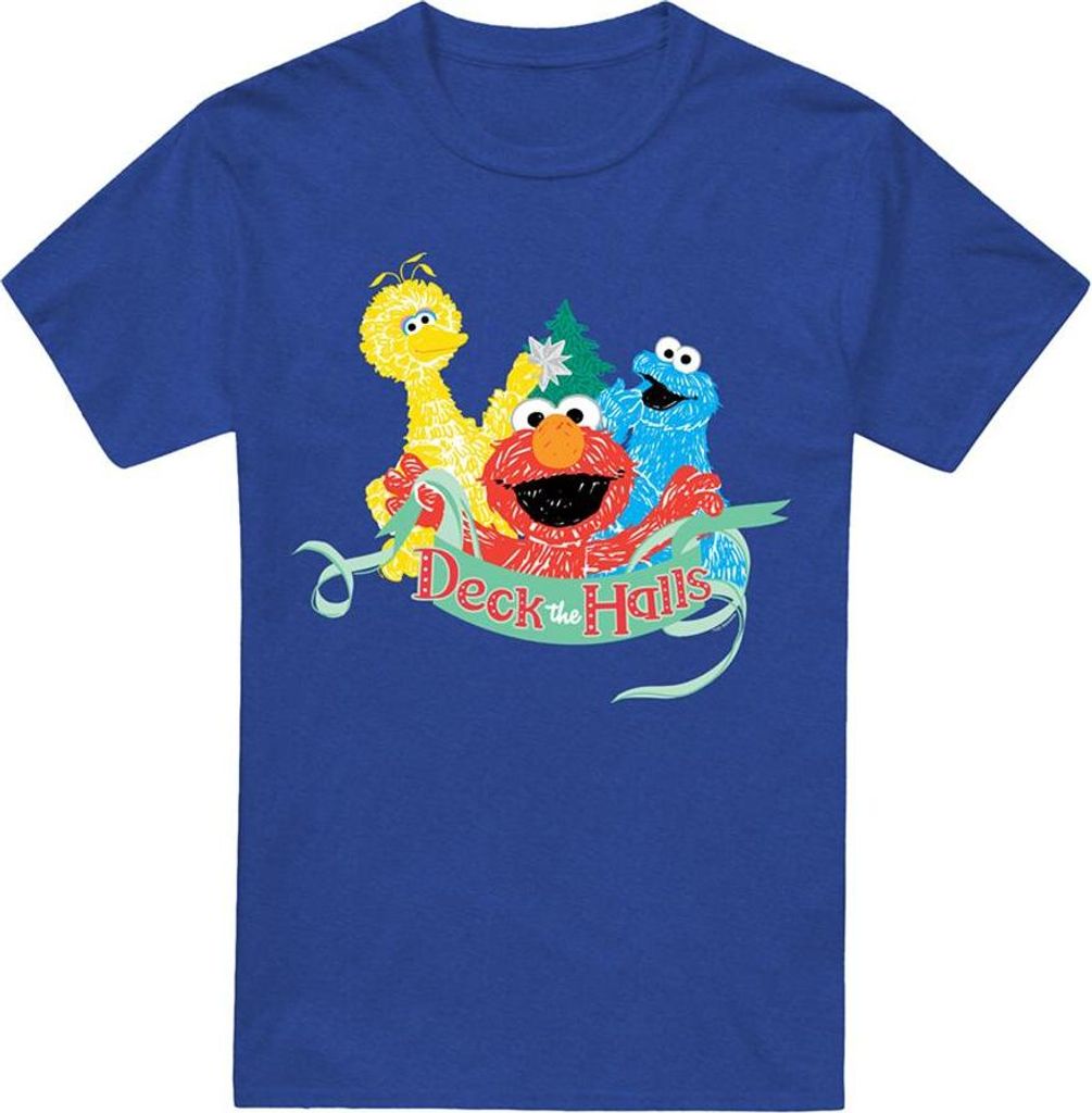 Sesame Street - "Merry And Bright" T-Shirt für Herren/Damen Uni, weihnachtliches Design TV26627 (S) (Marine)