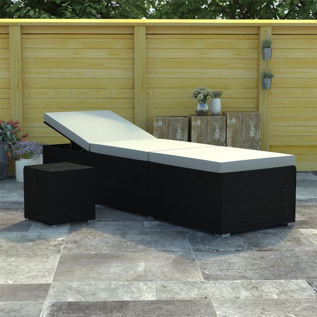 "im Angebot" Sonnenliege - für den Garten - 1 Person - mit Auflage und Teetisch Poly Rattan Cremeweiß - Gartenliegen CC20040