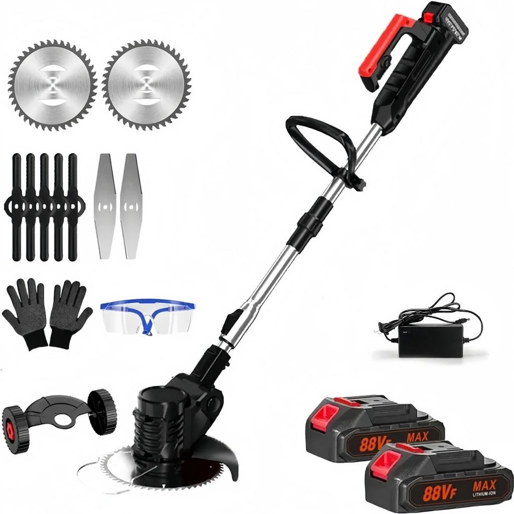 A collection of garden tools and accessories laid out on a white background.