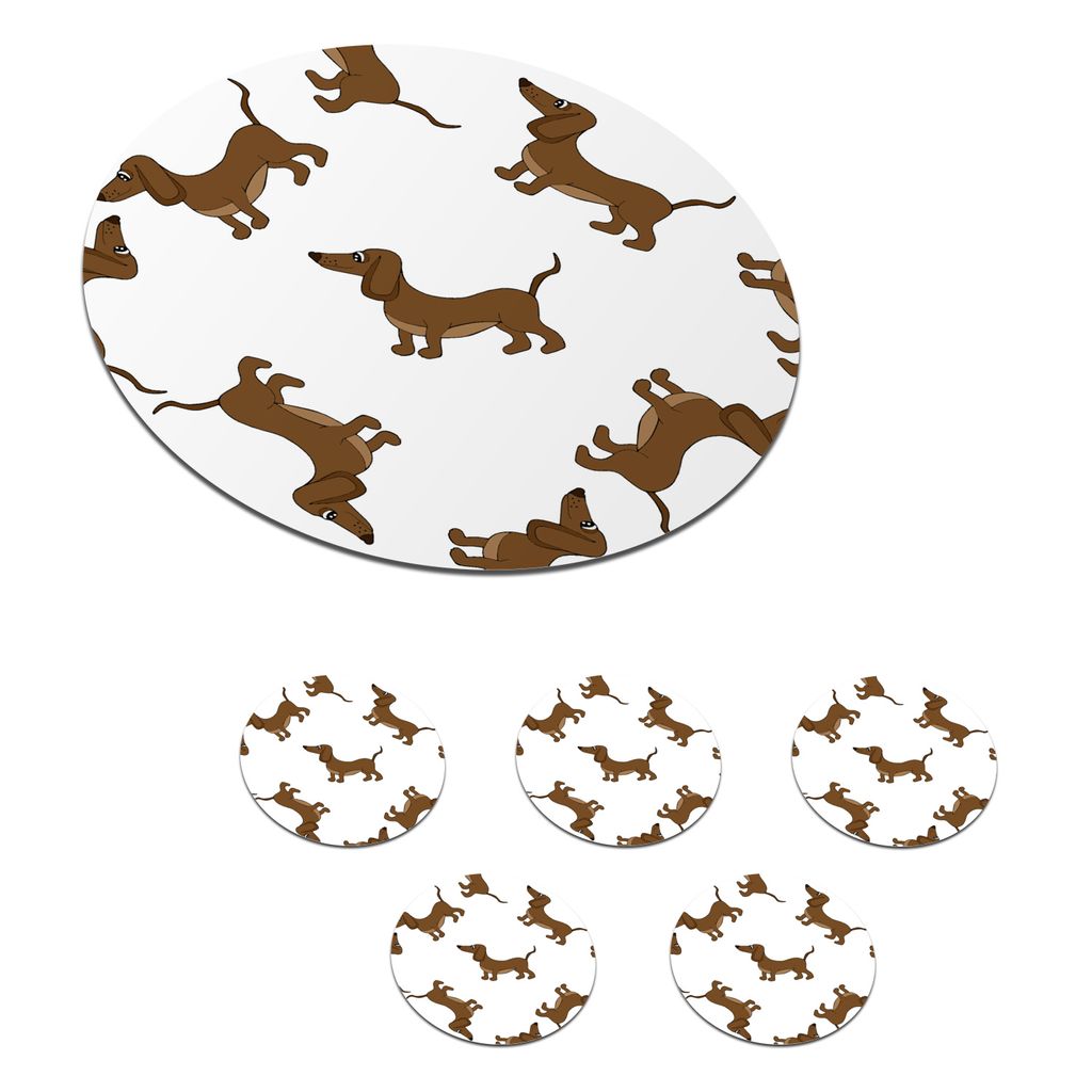 KitchenYeah Glasuntersetzer Rund 6er Set Muster - Hund - Dackel - Jungen - Mädchen - Kinder - Kinder 10x10 cm Untersetzer für Gläser - Geträ...