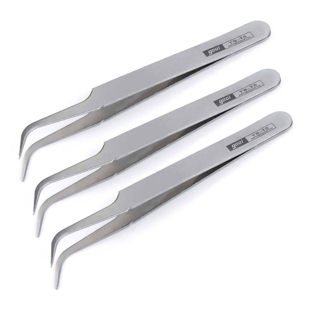 3er Pinzetten-Set Feinmechaniker Pinzetten für Hobby Modelbau Variantenwahl, Größe:115 x 9 mm | 1 mm, Variante:gebogene Spitze