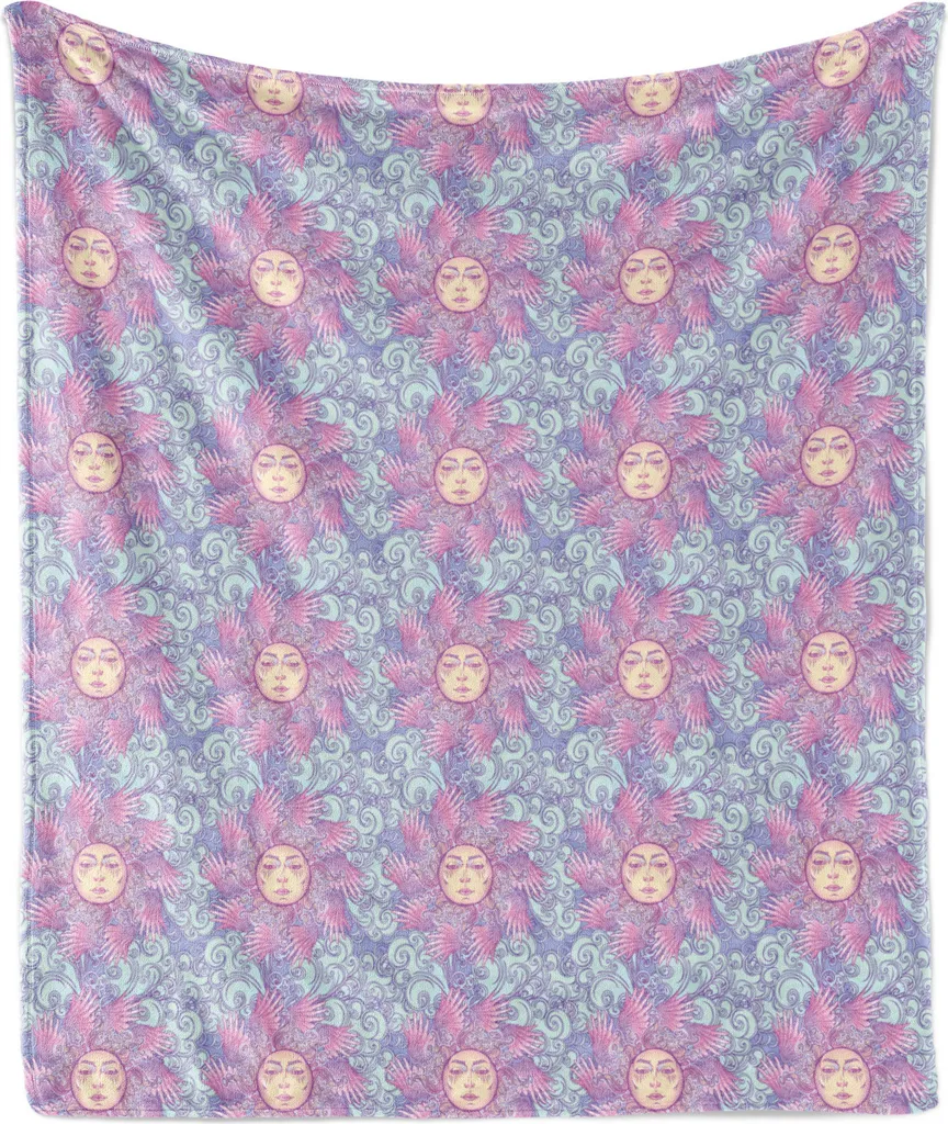 Plaid Divano Boho ABAKUHAUS 175x230 | Coperta Artistica Sole e Uccelli