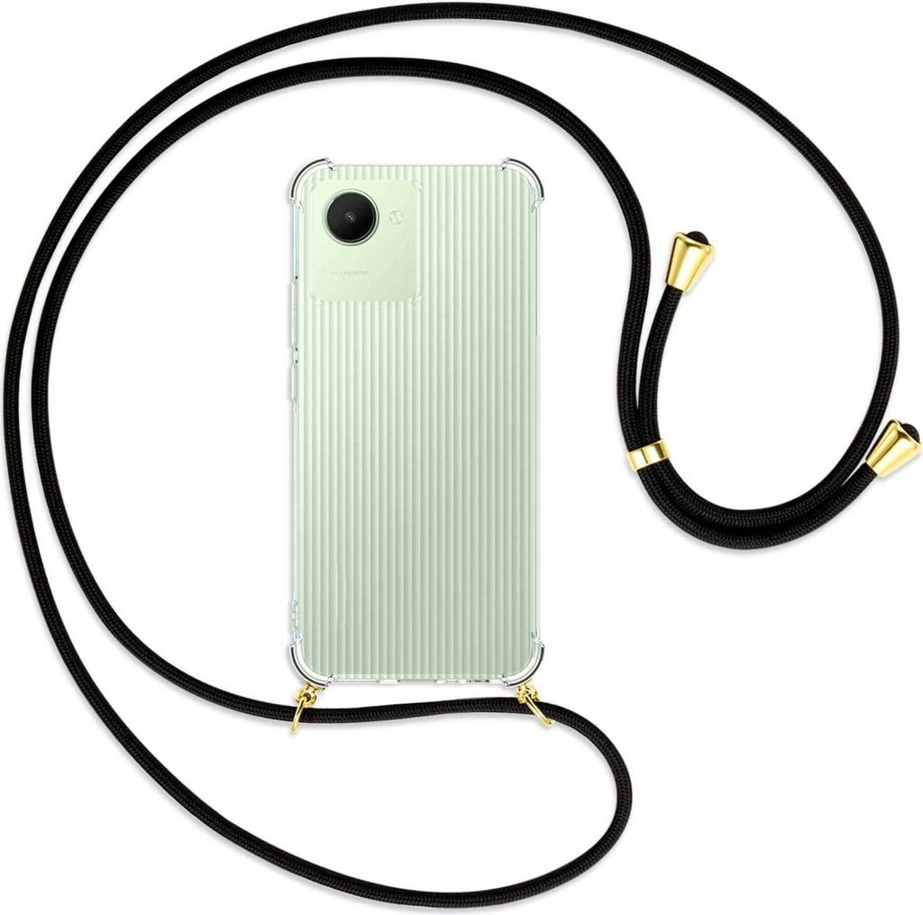 Handykette Backcover-Schutzhülle mit Band (Metall goldfarben) für Realme C30, Narzo 50i Prime - schwarz