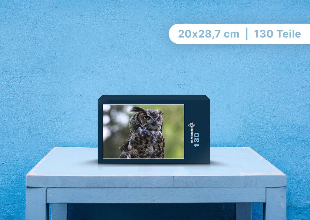 hansepuzzle 102559 - Eule Puzzle, 130 Teile, Tierwelt, 28,7 x 20,0cm mit hochwertiger Aufbewahrung, Kartonbox und wiederverschließbarem Beutel