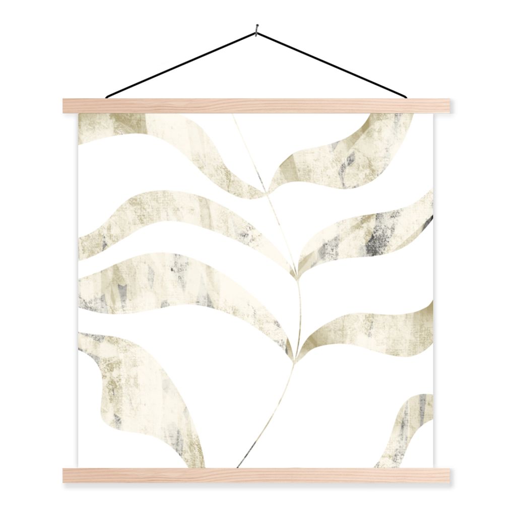 MuchoWow Textilposter Blätter - Pastell - Entwurf 60x60 cm mit holzfarbenen Rahmen - Wanddekoration