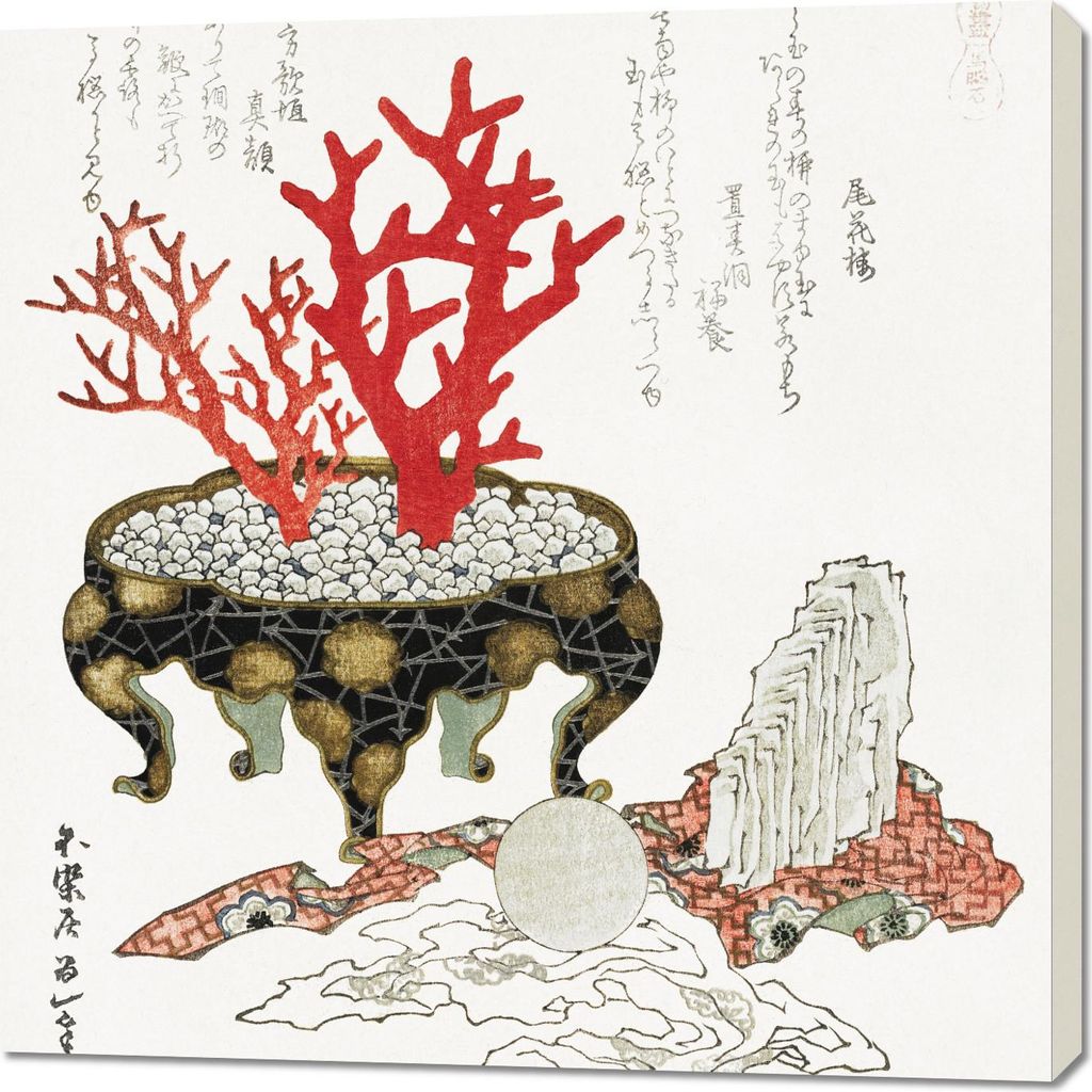 Bild 100x100cm Korallenast, Hokusai Japanisches Vintage für das Wohnzimmer