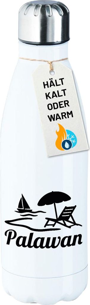 Huuraa Trinkflasche Palawan Inselmotiv Philippinen 500ml White Edelstahl Wasserflasche Trinkflasche Geschenkidee