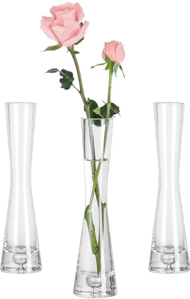 Vase en verre stable pour décoration de table - Lot de 3 soliflores 20cm