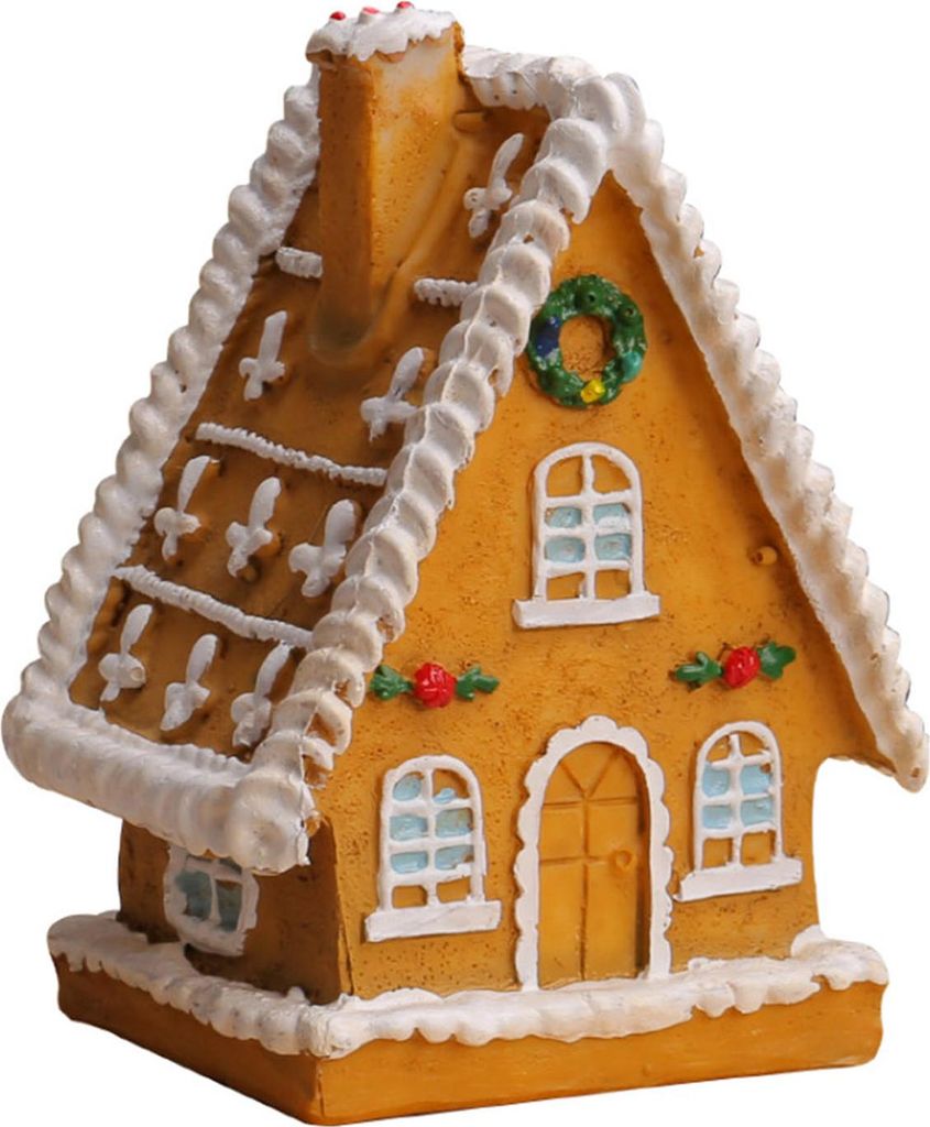 LED-beleuchtetes Weihnachtsdorfhaus, Miniatur-Lebkuchenhausfigur aus Kunstharz, Sammlerstück, Weihnachtsdekoration für Tischdekoration