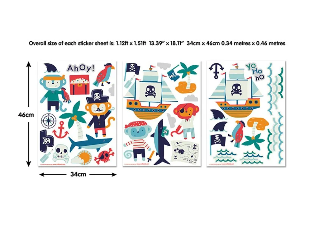 Set 41 Sticker Pirati - Adesivi Vinile Squalo e Scimmia per Bambini - 4