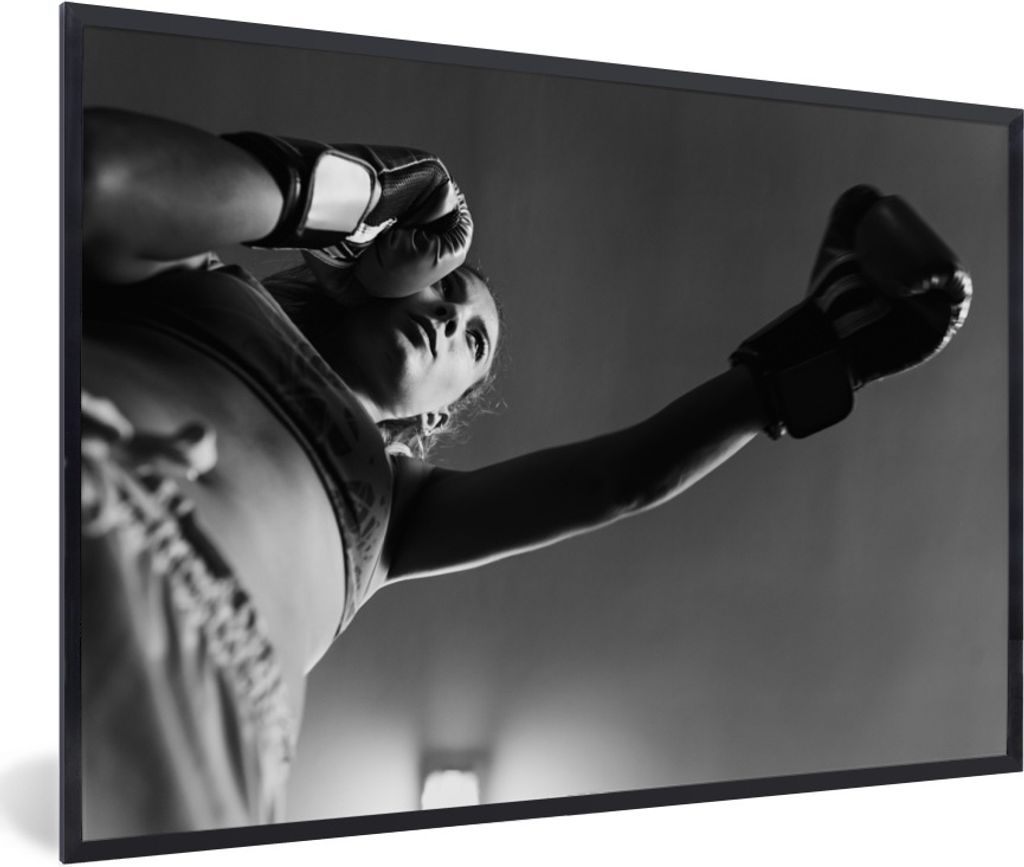MuchoWow Gerahmtes Poster Boxen - Frau - Schwarz - Weiß 30x20 cm - Poster mit Schwarzem Bilderrahmen Wandposter Rahmen Foto Bilder - Kunstdruck ...