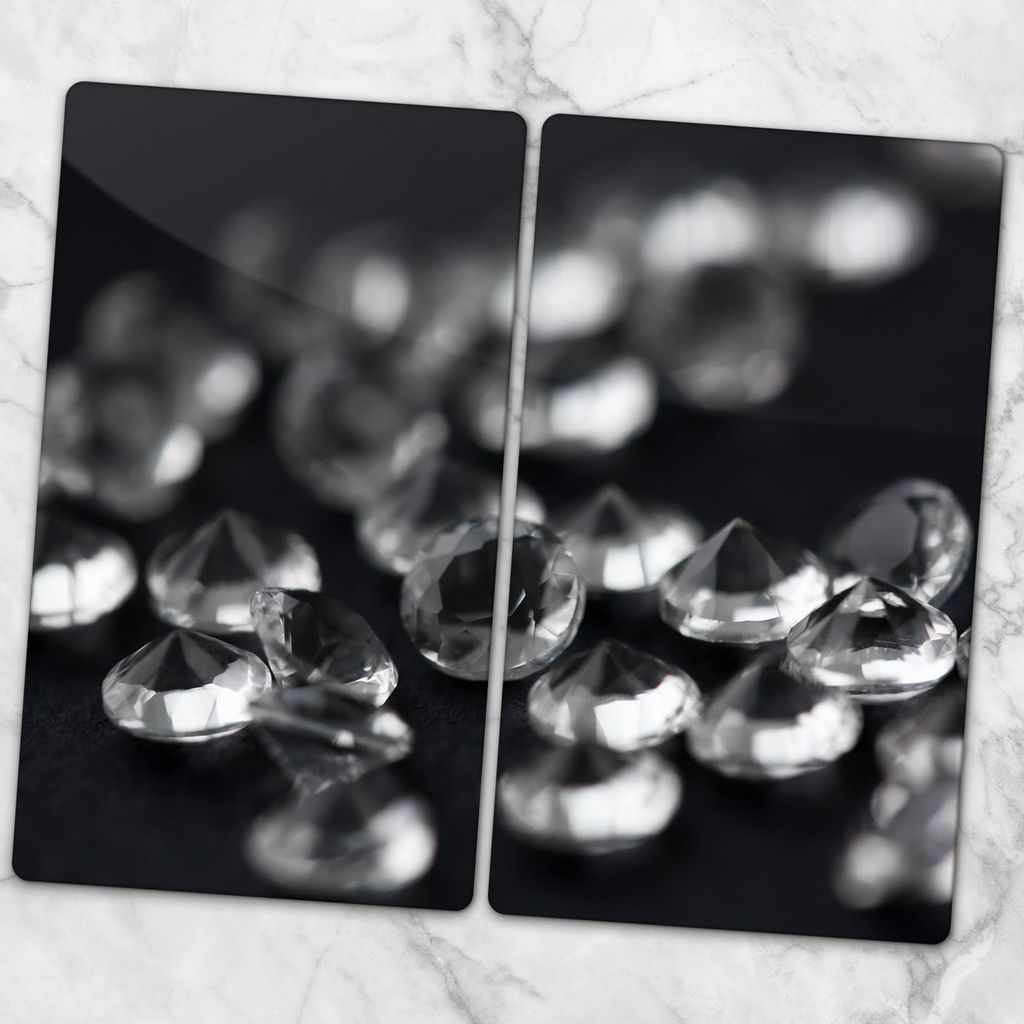 Glas-Herdabdeckplatten Glaskeramikkochfeld-Abdeckung Spritzschutz Glas 2x30x52 cm - Diamanten Edelsteine