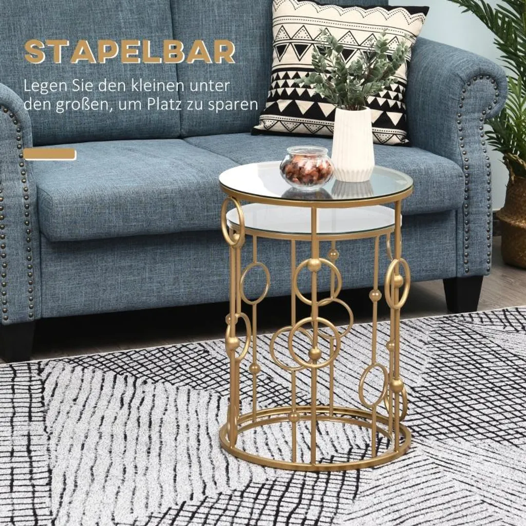 Set de 2 guéridons décoratifs dorés pour aménager un coin lecture