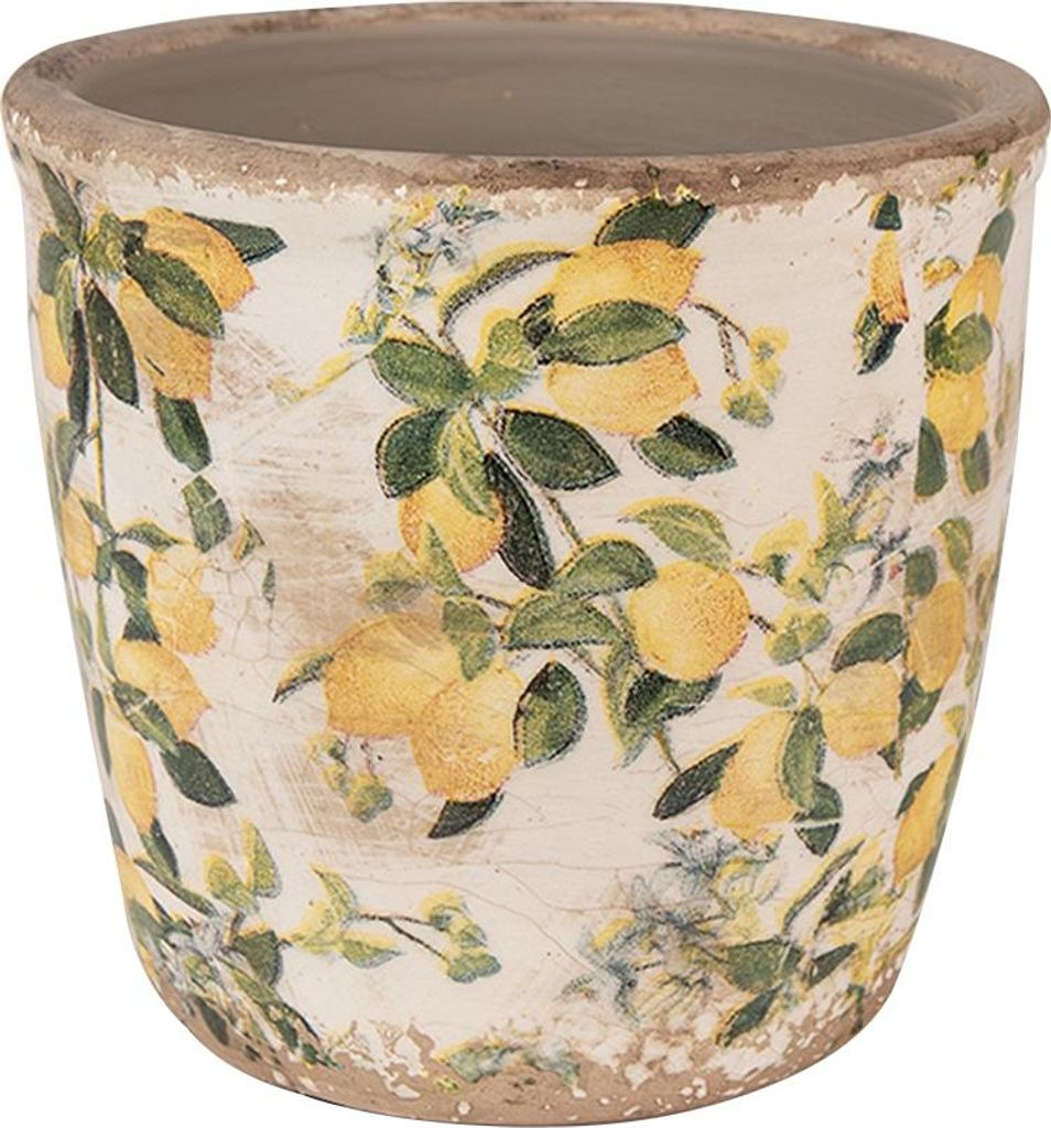 Clayre & Eef Doniczka Ø 13x12 cm beżowo-żółta ceramiczna Zdjęcie produktu 