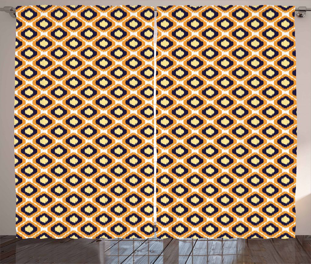 ABAKUHAUS Ikat Rustikaler Vorhang, Geometrische Indonesian Vivid, Wohnzimmer Universalband Gardinen mit Schlaufen und Haken, 280 x 245 cm, Orange G...