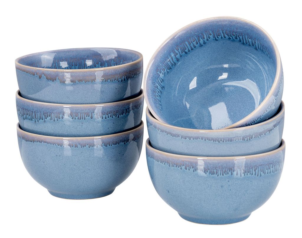 6er Set Steingut Schale Ø14cm Blau 6 Personen Schüssel Bowl Dessertschale Mikrowellenfest Spülmaschinenfest Modern Design