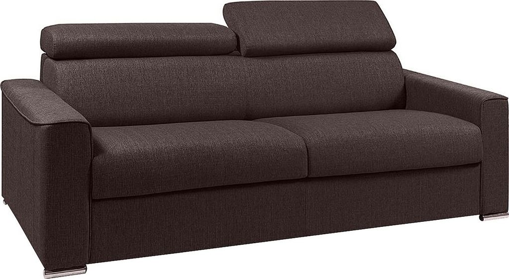 VIZIR Express-Schlafsofa für 4 Personen aus Stoff – Farbe: Braun – Liegefläche mit breiten Latten, 160 cm – Matratze 18 cm