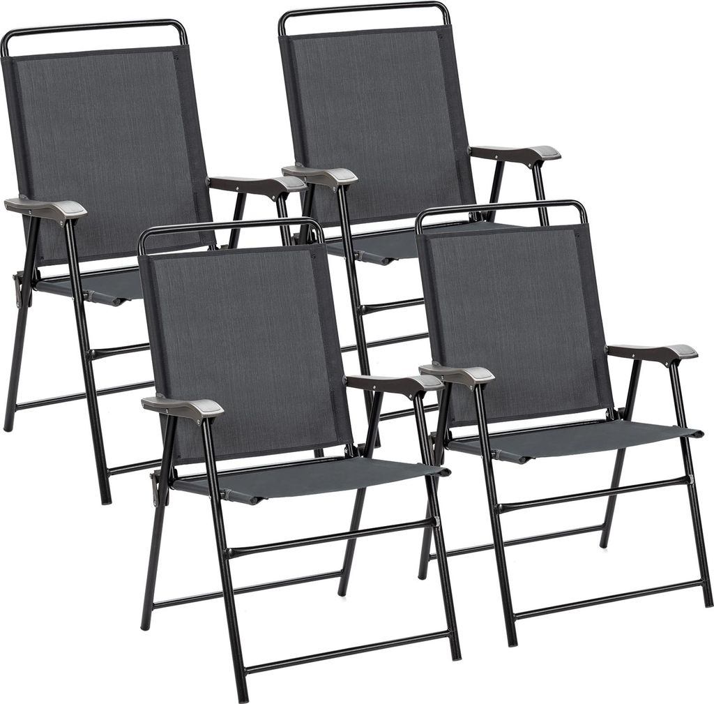 Set mit 4 klappbaren Terrassenstühlen mit Armlehnen, wetterbeständige Stühle tragbar, Set mit 4 Terrassenstühlen, Grau
