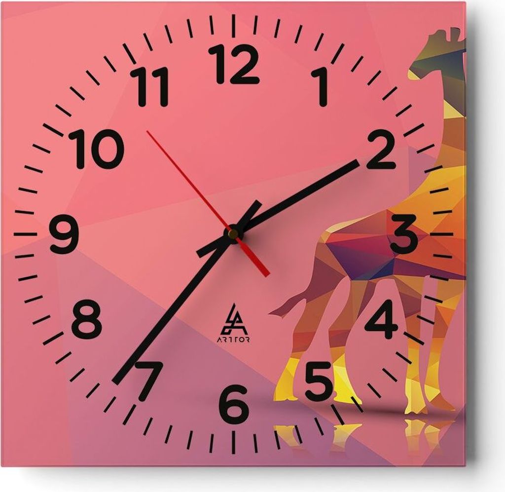 Wanduhr - Quadrat - Glasuhr - Giraffe modern Grafik - 40x40cm - Schleichendes Uhrwerk - Lautlos - zum Aufhängen bereit - Dekoration Modern - Wandd...