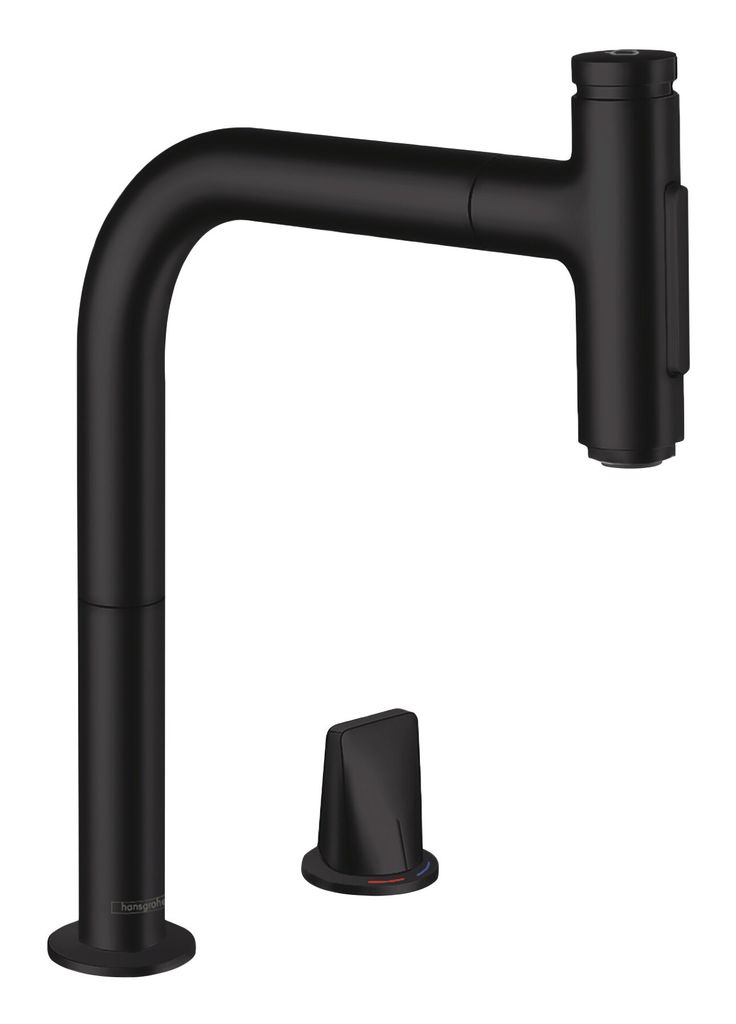 Hansgrohe Metris Select M71 2-Loch Armatur Wasserhahn Einhebel-Küchenmischer 200, Ausziehbrause, 2jet, sBox Mattschwarz - inkl.