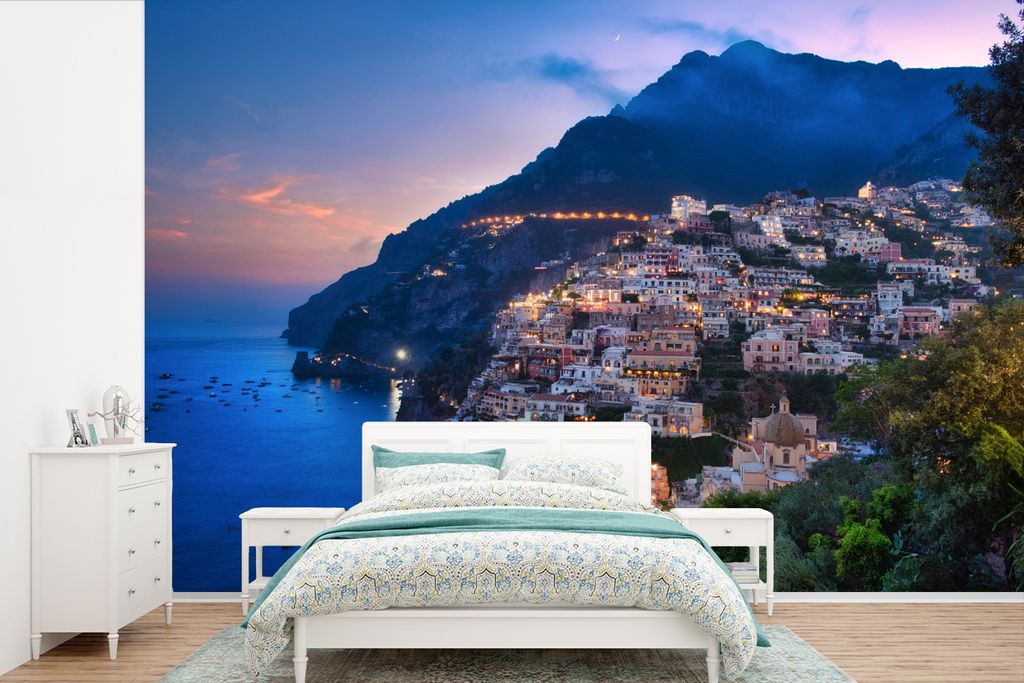 MuchoWow Fototapete für Wohnzimmer oder Schlafzimmer Wandtapete Vinyl Motivtapete Der Blick auf die Amalfiküste bei Sonnenuntergang - 420x280 c...