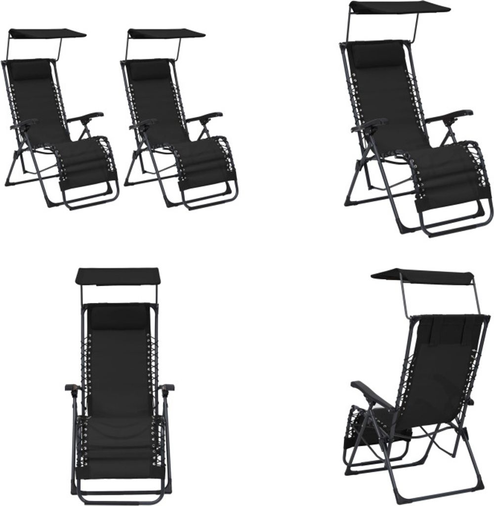 vidaXL Klappbare Liegestühle 2 Stk. Textilene Schwarz - Liegestuhl - Liegestühle - Gartenstuhl - Gartenstühle