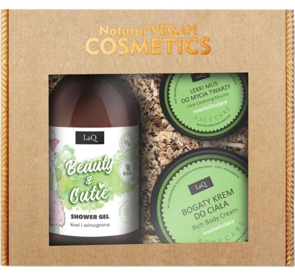 LAQ Beauty & Cutie Set Duschgel 500ml + reichhaltige Körpercreme 200ml + leichte Gesichtsreinigung 40g