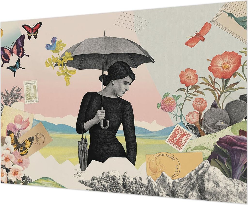 Wandtapete - Dekorative Tapete für Wohnzimmer - Tapetenfolie für Wanddekoration - 208x146 cm - Romantische Collage