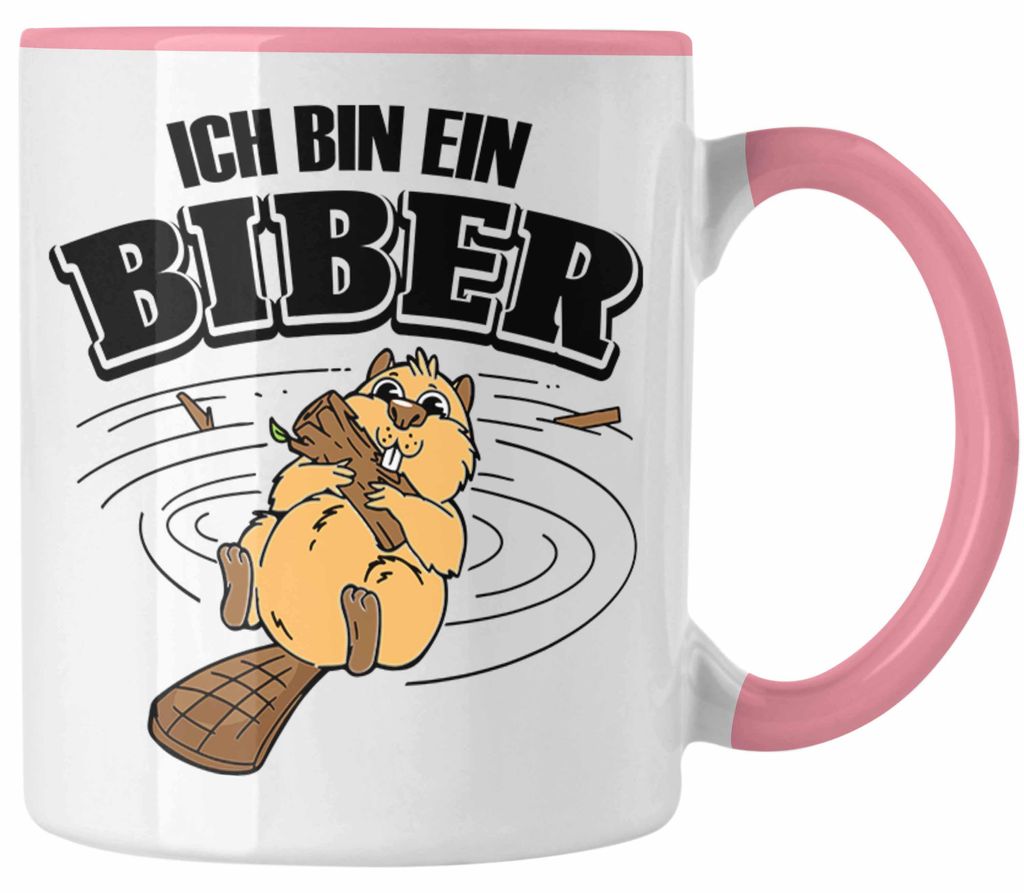 Bieber Tasse Biebermotiv Geschenk Tierliebhaber (Rosa)