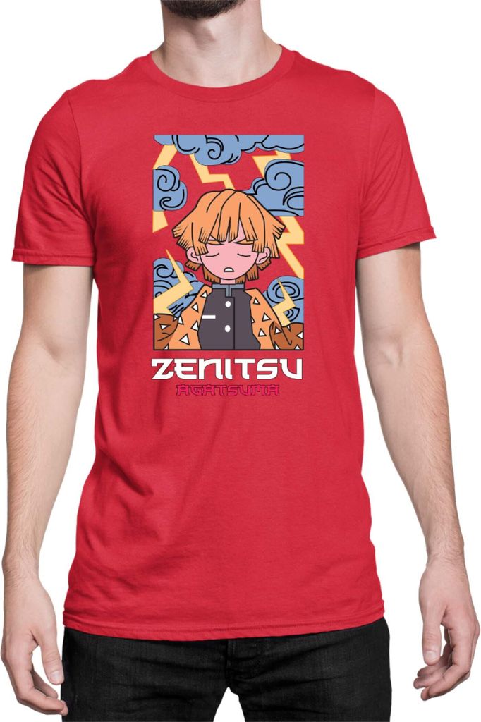 Herren T-Shirt Japan Anime Manga Demon Anime Slayer Zenitsu Agatsuma 03, Man S / Rot