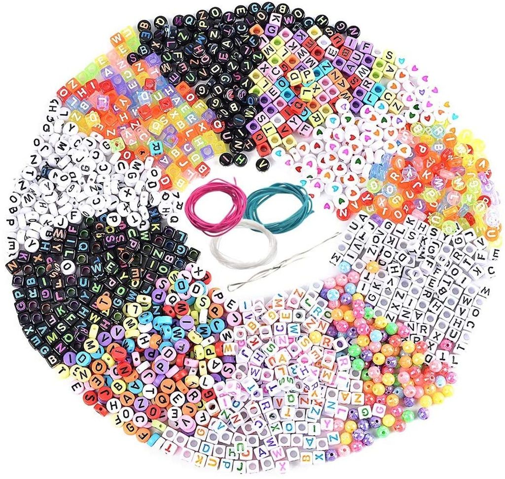 1300 Stück Perlen Buchstaben zum Auffädeln Acryl Alphabet Bunt Buchstabenperlen A bis Z DIY Zubehör Schmuck Basteln mit Schnur (Mehrfarbig 1300)