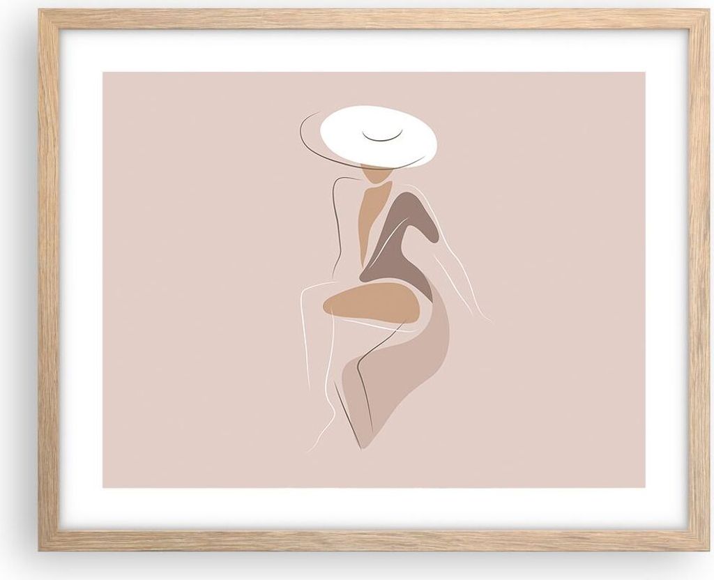 Gerahmtes Poster - Rahmen in heller Eiche - Buntstift Frau Hut - 50x40 cm - Wand Bild - Wanddeko - Wandbilder - Kunstposter - Wandposter - Bilderra...
