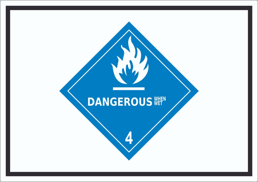 Aufkleber wasserreaktive Stoffe Symbol Dangerous when wet A4 (210x297mm)