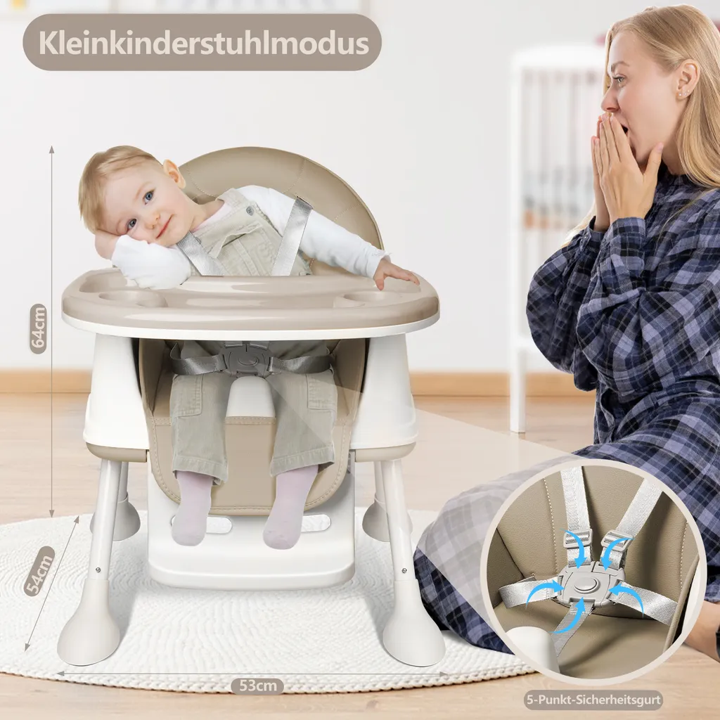 Chaise Bébé Polyvalente et Mobile : Siège Enfant Réglable Beige XMTECH - 6