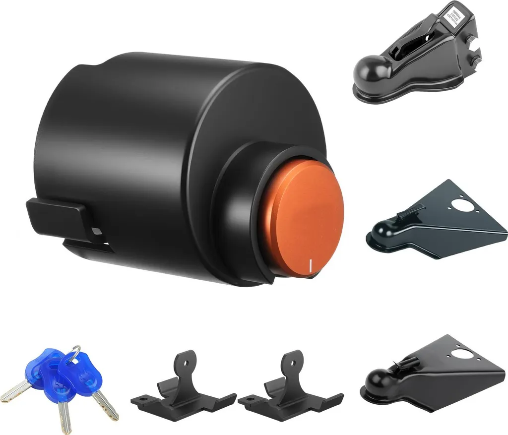 Serratura per rimorchio SucceBuy, adatta per giunti a sfera piatti da 50,8 mm e 58,7 mm, protezione antifurto con 3 chiavi, dispositivo di sicurezza per camper, rimorchi e imbarcazioni