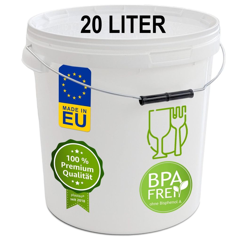 plasteo® 20 Liter Eimer mit Deckel Lebensmittelecht Produktbild 