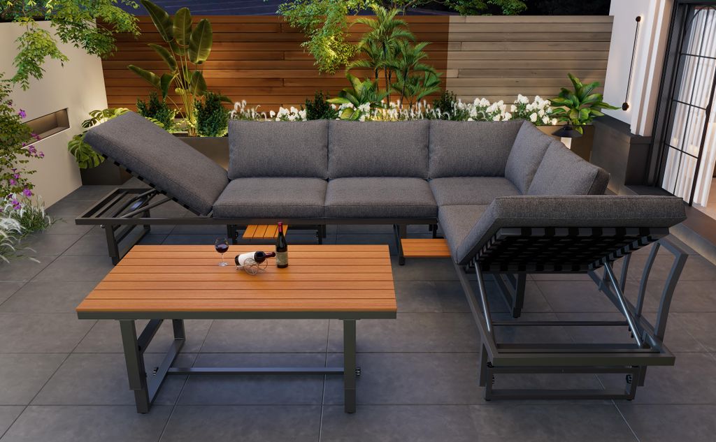 Gartenlounge-Set Akazienholz & Eisen, 3-tlg. Lounge-Gruppe Produktbild 