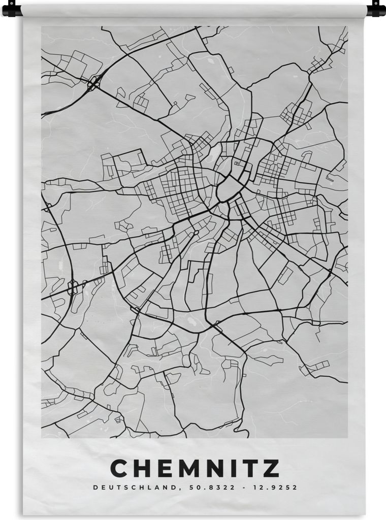 MuchoWow Wandteppich Wandbehang Stadtplan - Deutschland - Chemnitz - Karte 60x90 cm Tapisserie Dekoration Wandtuch - Foto-Teppich - Abwaschbar