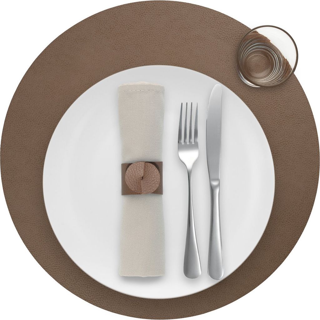 Platzdeckchen Skinnatur "Tobacco" - Rund - Platzsets - Tischset - Recyceltes Leder - Braun - 38cm - 1 Stück