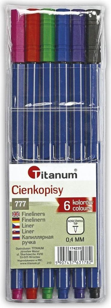 Hochwertiger dünner Stift 0.4mm 6 Farben Titanum