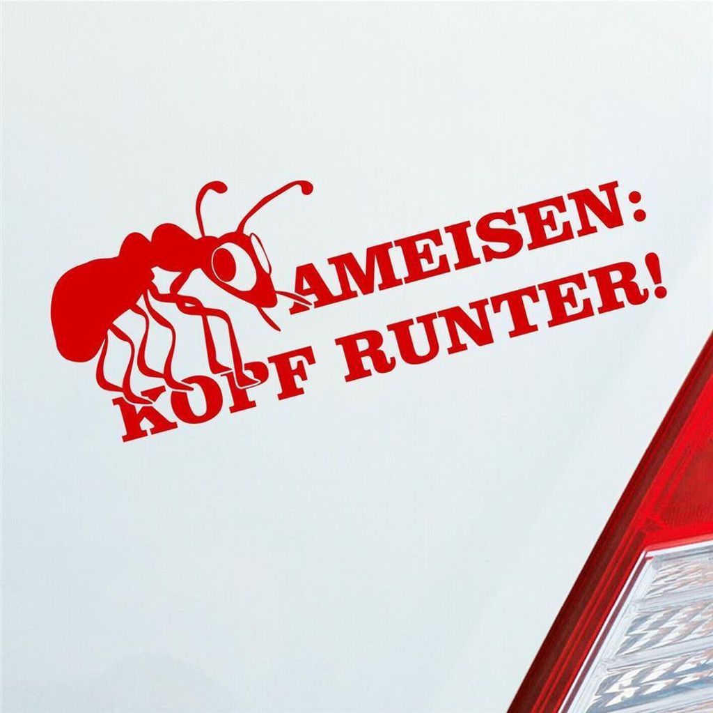 Auto Aufkleber Ameisen Kopf runter! Auto Tuning 15x6 cm Rot Sticker Heckscheibenaufkleber