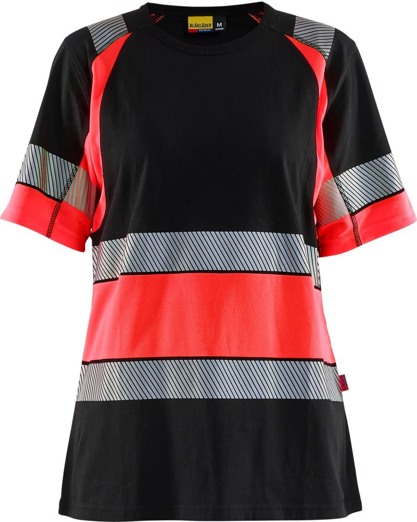 Damen High Vis T-Shirt "3410 " - Blakläder Schwarz/High Vis Rot XL